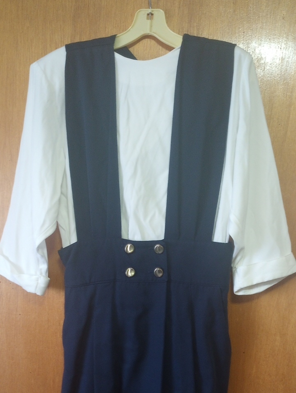 Nina Piccalino Navy Blue & White 2-Piece Vtg Midi Dress. Jumper & Blouse Sz 10